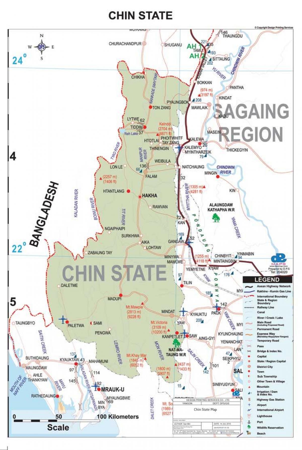 Mapa del estado de chin Myanmar