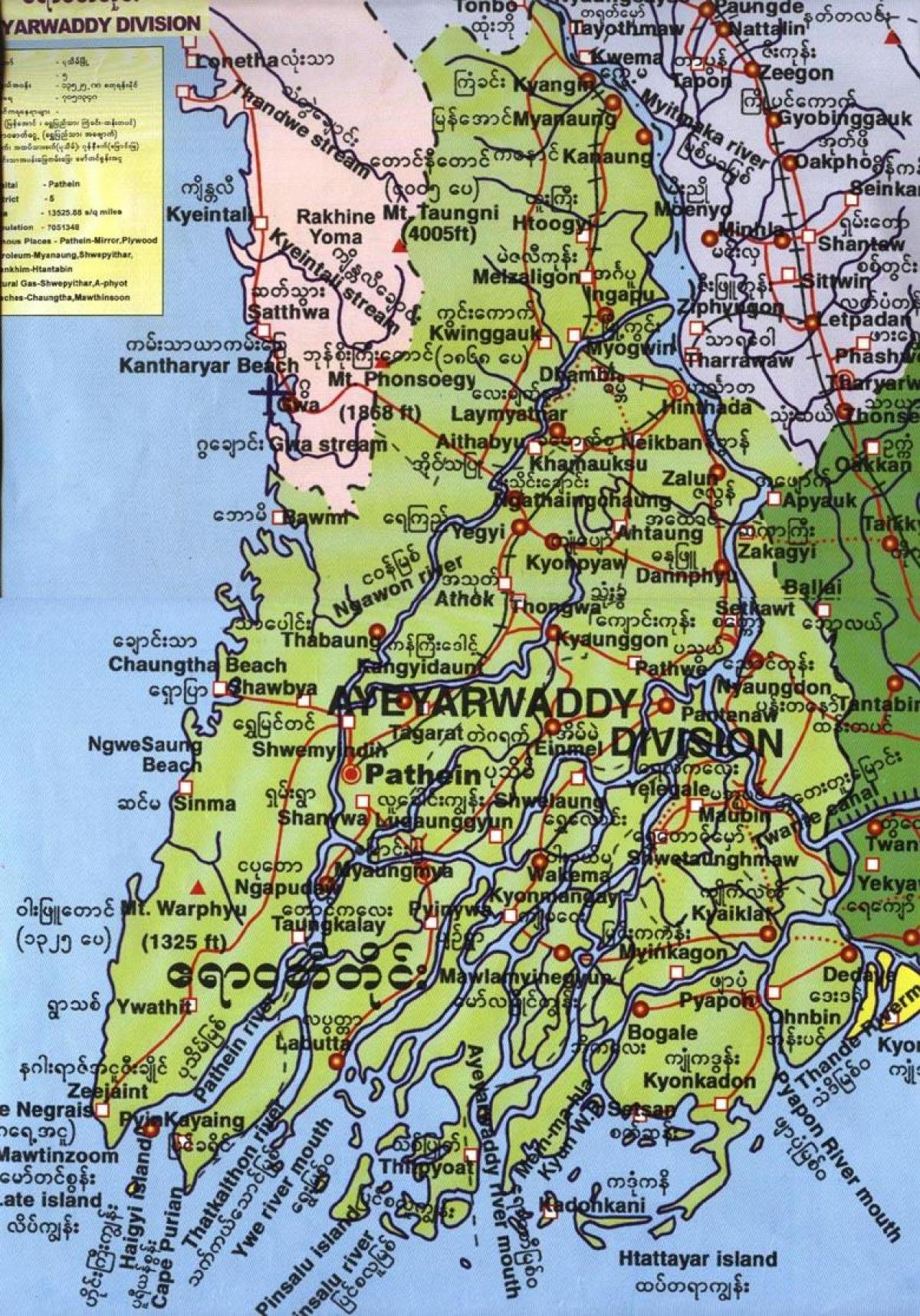 mapa de la división de ayeyarwady Myanmar