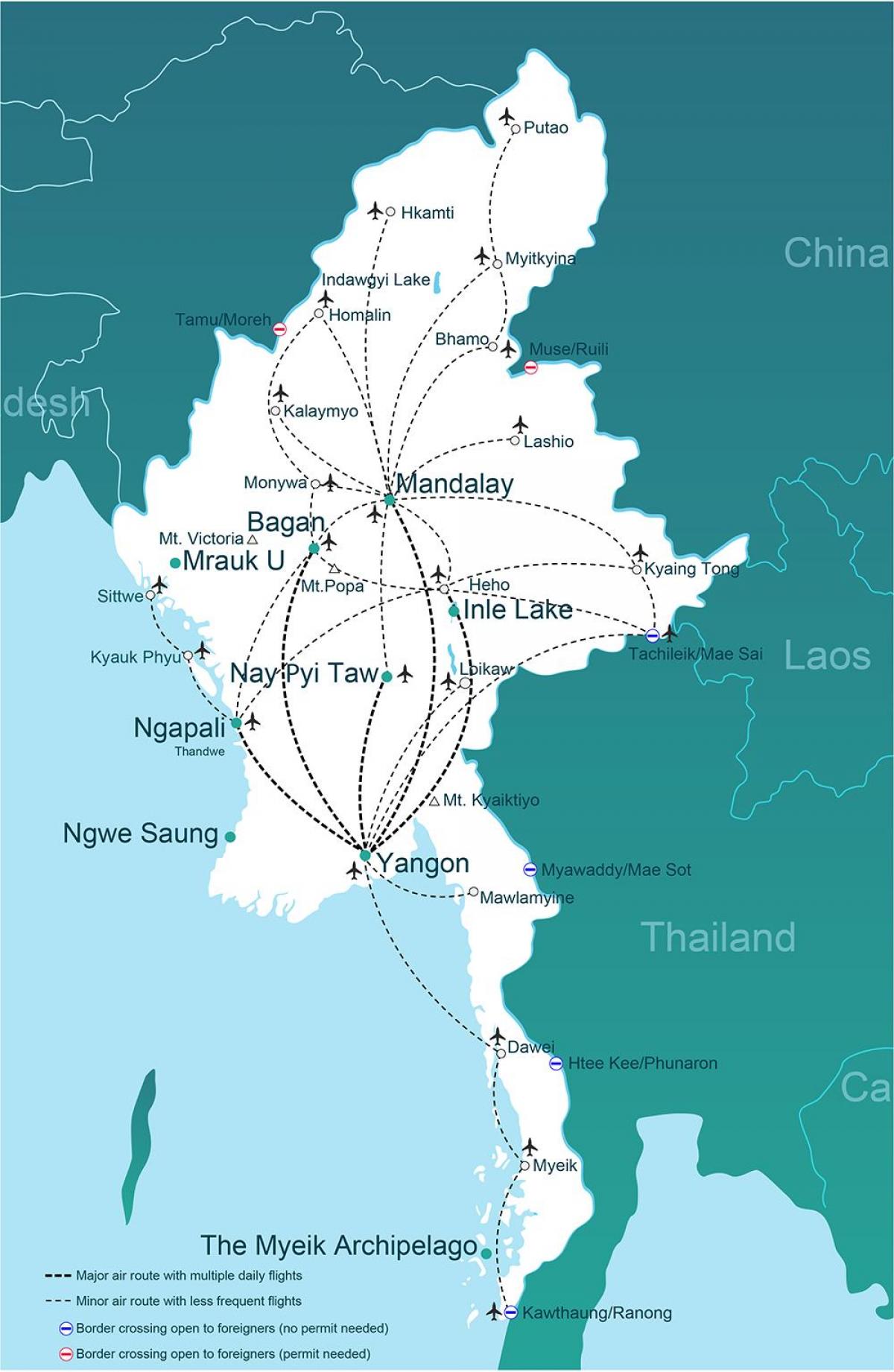 Birmania aeropuertos mapa