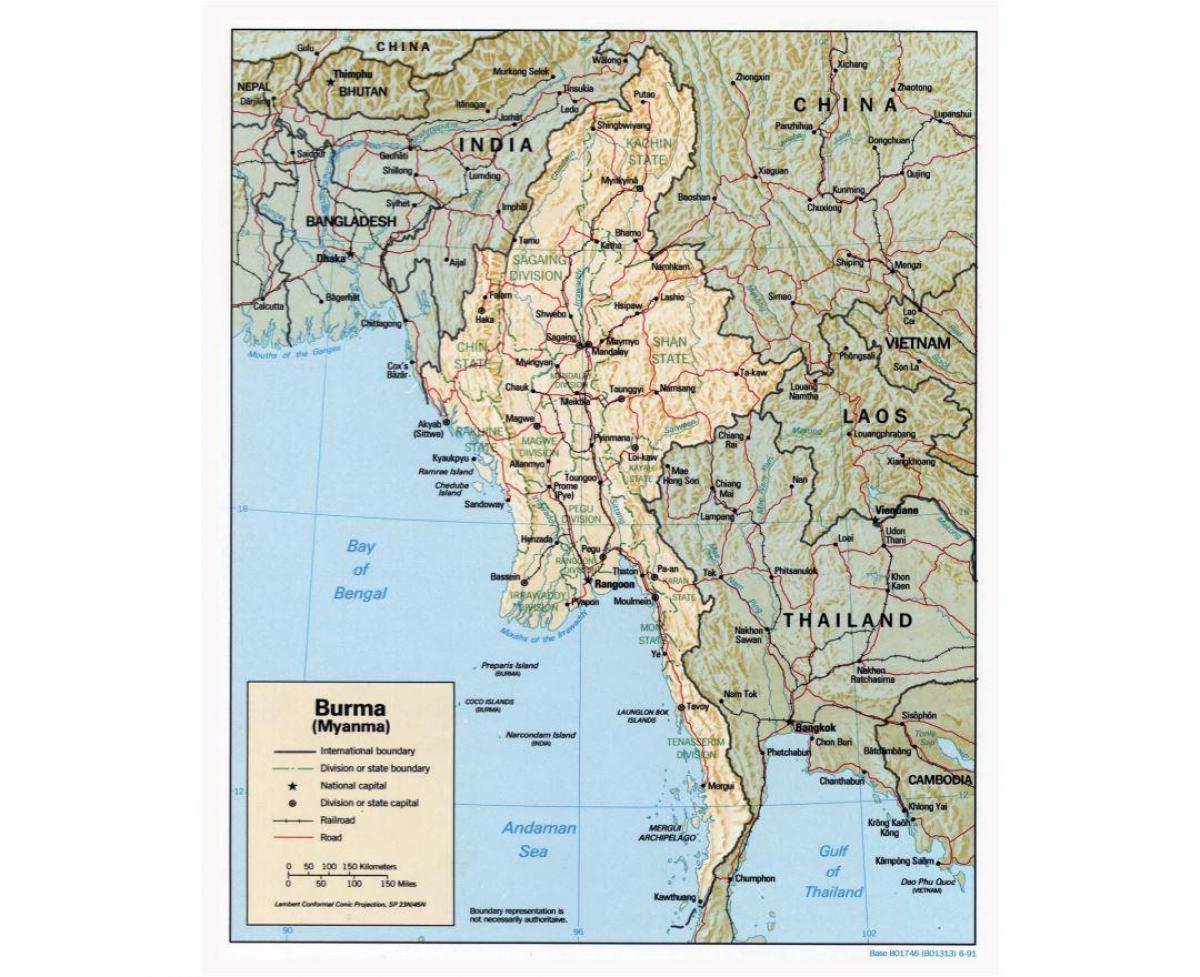 mapa de Myanmar con las ciudades