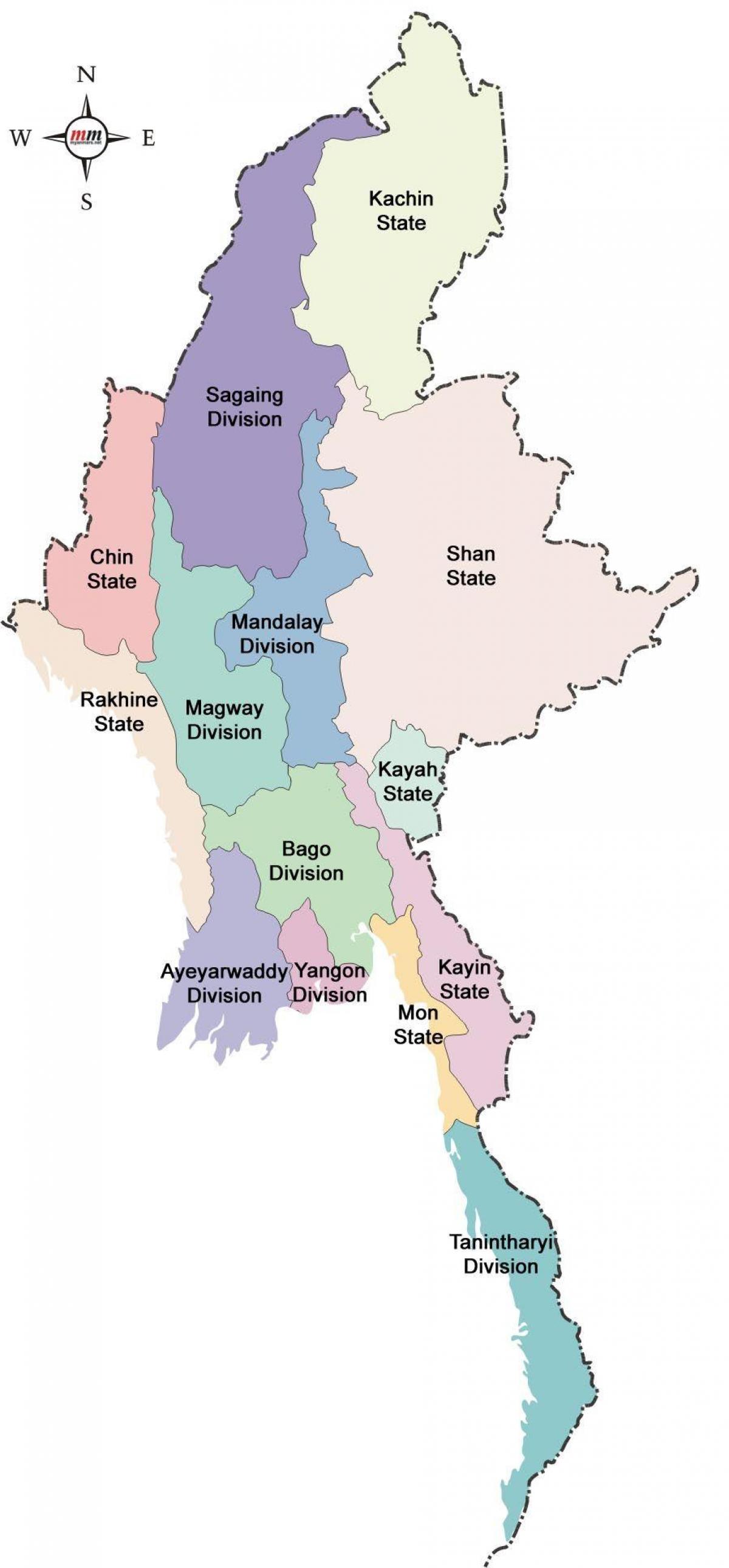 Birmania estados mapa