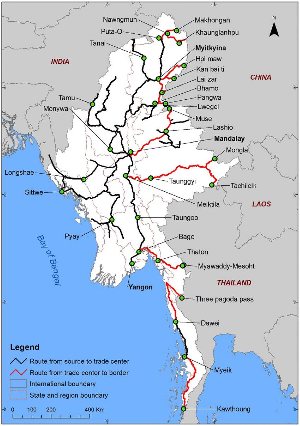 Myanmar mapa de carreteras de detalle