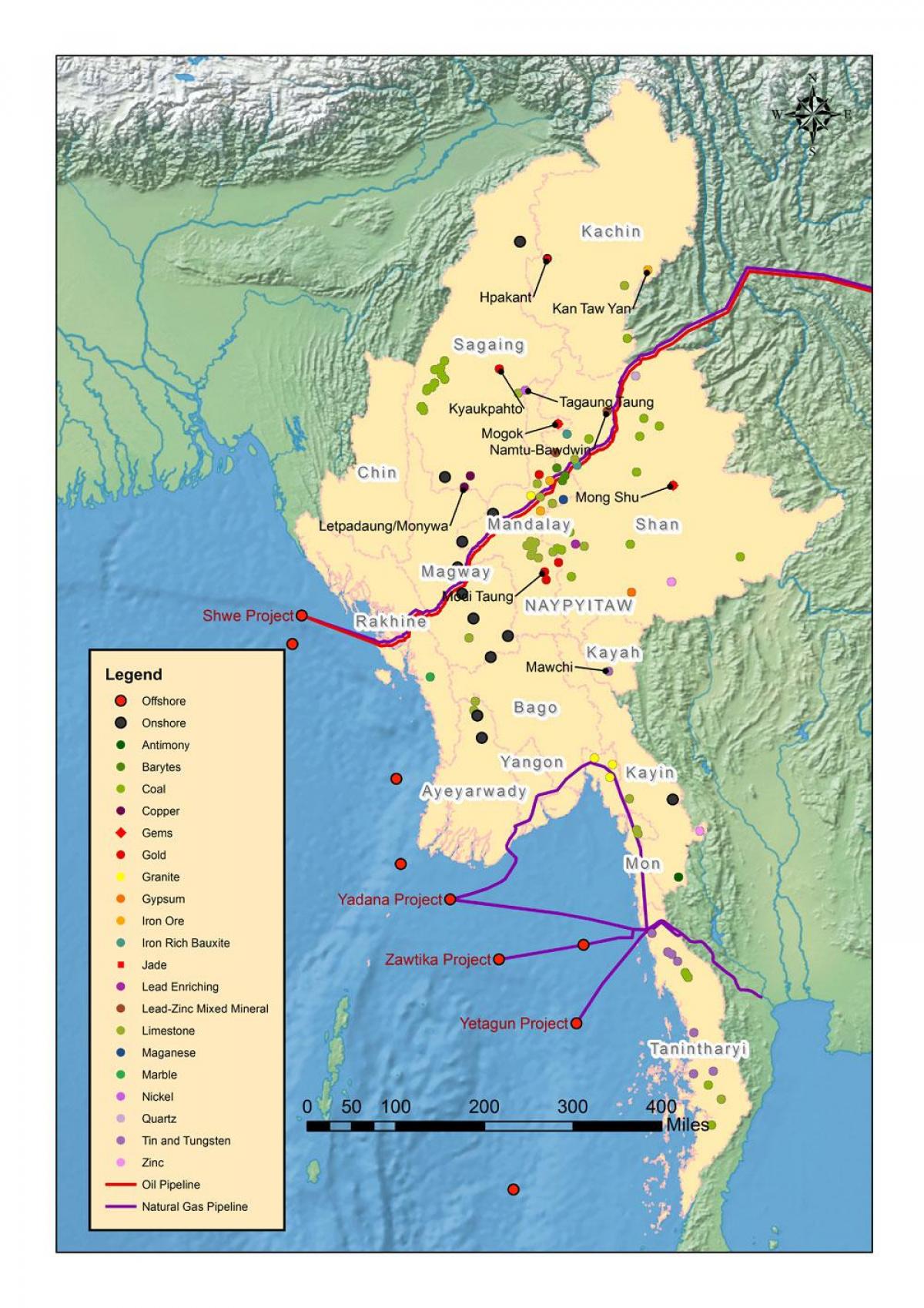 Mapa de Myanmar recursos naturales