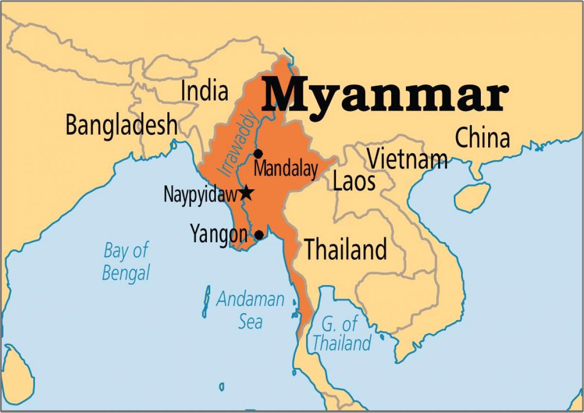 ubicación de Myanmar en el mapa del mundo