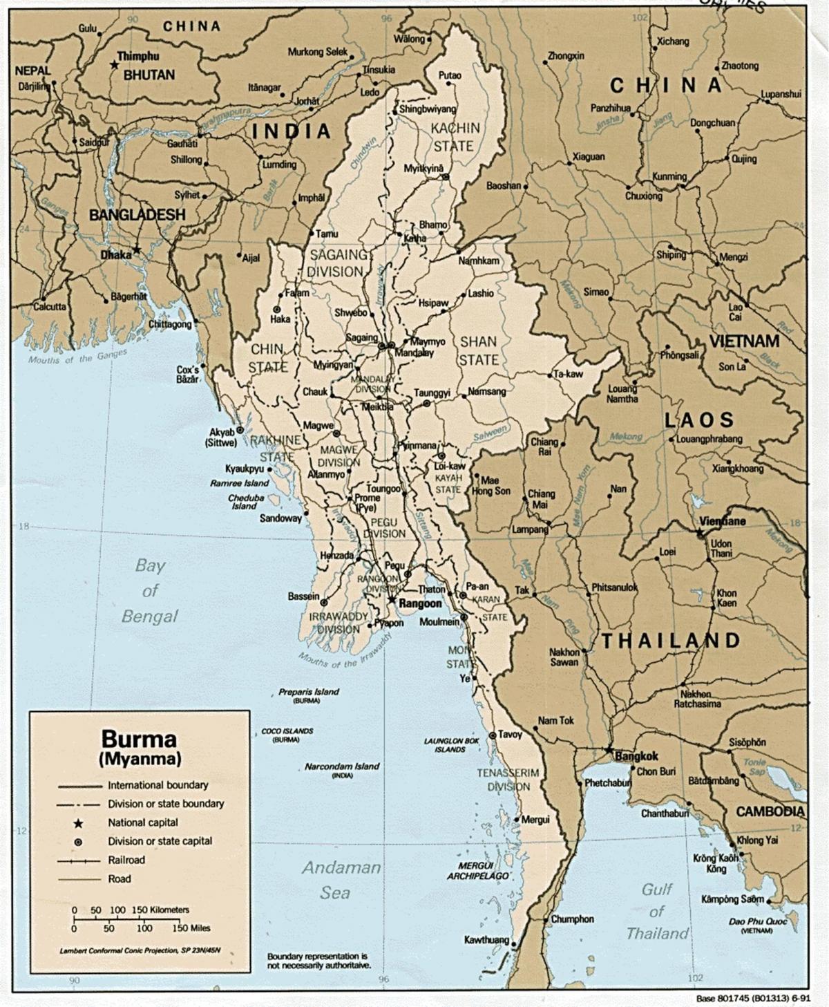 rangún, Birmania mapa