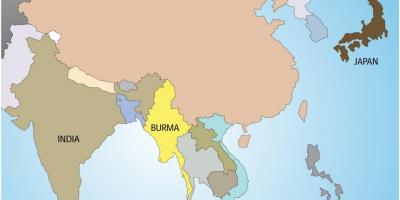 Myanmar en el mapa del mundo
