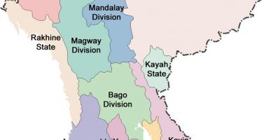 Myanmar mapa y los estados